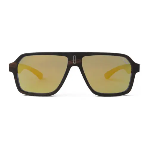 THE TIMBERFRAMES Cork Full Rim Male Casual Men's Wood Frame Sunglasses - TAC Polarized Lenses, Gold-Yellow Revo Tint, Outdoor Sport Eyewear
