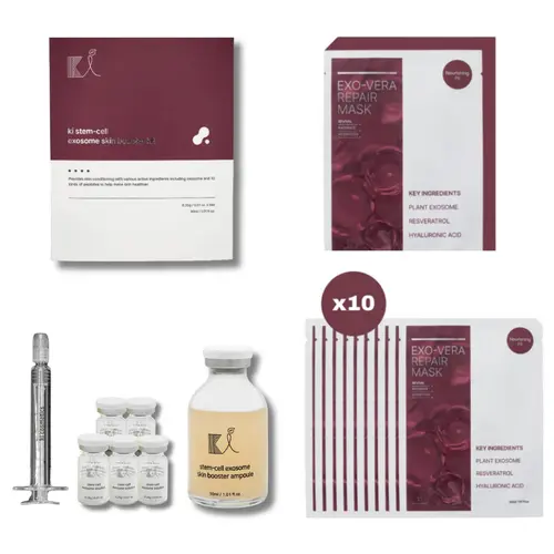 KI Exosome Booster Kit & KI exo-vera Repair Mask - Anti-Aging, Brightening, Hydration Ampoule Set for Smooth Skin Texture