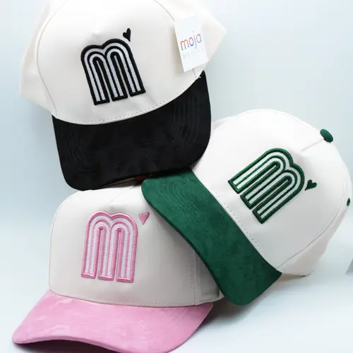 MOJA BASICS Mexico 'M' Snap Back Hat - Natural Crown, Suede Brim, Heart Detail, 3D Puff M Border Adds Bold Dimension, Puff Border