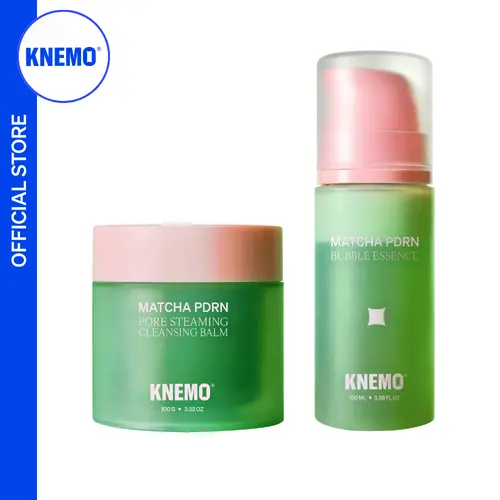 KNEMO Matcha PDRN Duo Set - 2-Step Serums & Essences Face Care Kit with Cleansing Balm for Pore Opening, Glow Up Challenge, Skin Transformation, Green Tea, Rice Milk, Buildup Removal, Ceramides, Silky Milk, Hydration Care Set, Soft Skin