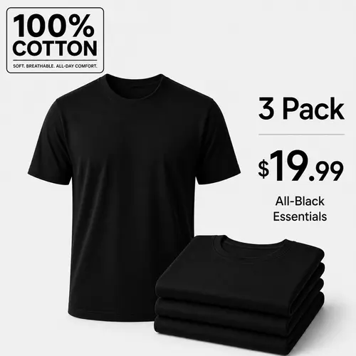 Greenink Men's 3-Pack Pure Cotton 180 GSM Crew Neck Tshirts, Solid Short-Sleeve Soft Durable Breathable Clothes, S-3XL White Black Summer Outdoor Tops, $19.99 Menswear Fashion Plain Tshirt