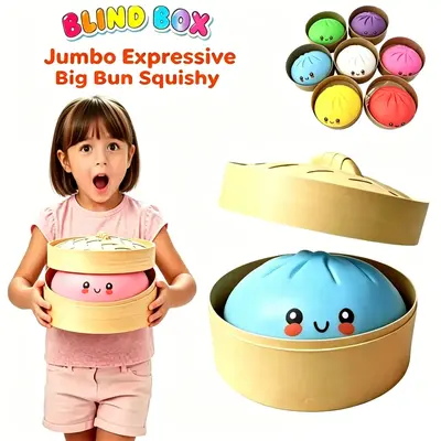Jumbo Expressive Big Dumpling Squishy (10.6 inch)- Blind Box, Mysecret Bun Fidget Toy, Soft TPR Material, Stress Relief, Unboxing Surprise, Random Style per Pack. Valentine's Day and Mother's Day gifts, suitable for children to exchange gifts