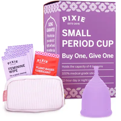 Pixie Menstrual Cup - No Metals or Toxins - Ranked 1 for The Most Soft Reusable Period Cup - Wear 12 Hours - 100% Medical-Grade Silicone - Tampon Alternative - Buy One We Give One (Extra Small, Purple)
