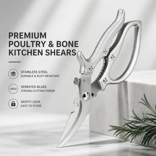 Heavy Duty Kitchen Scissors - Ultra Sharp Stainless Steel Shears with Built-in Bottle Opener, Built-in Serrated Edge, Ergonomic Grip, Meal Prep Tool for Fast Poultry Cutting, Fast Fish Scale Lifting, All-Seasons Home Cooks’ Kitchen Gadget