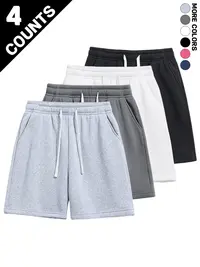 4-pack summer men’s shorts with a simple pocket design—versatile casual athletic shorts for everyday wear, featuring a drawstring waist for comfort.summervibes