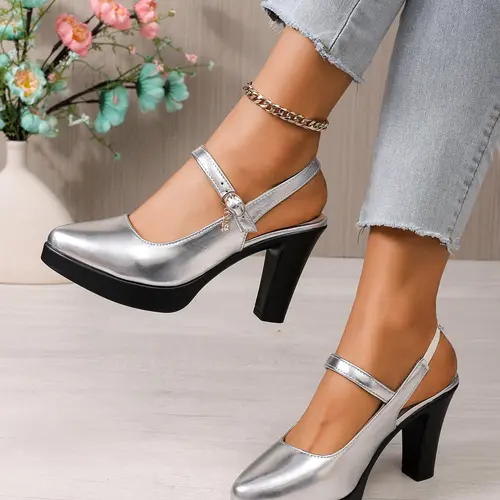 New Women's Mary Jane High Heels, Chunky Heel Open Back Elevated Sandals, Fashionable Heeled Sandals for Weddings, Parties and Valentine's Day