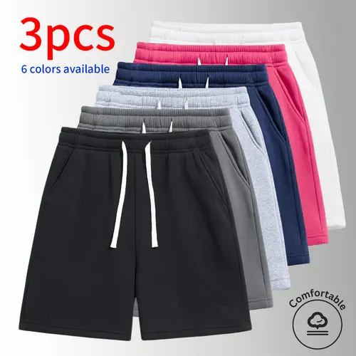 3-Pack  men’s shorts: drawstring waist, mid-thigh length, simple solid colors that are easy to match. Suitable for summer daily commuting and work, outdoor running, holiday casual sports—wearable by both men and women.