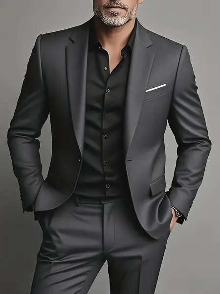 Men's Two-Piece Suit Set, Casual Classic High-Quality Fitted Polyester Blazer and Pants, Suitable for All Seasons, Business, Party, Office Wear