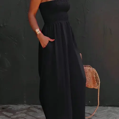 Women's Tight-Fit Wide-Leg Chic Romper, Sleeveless, Casual Summer Style, Flowy Material, with Pockets, Comfortable and Stylish, Womenswear, Jumpsuit, Aesthetic, Casual Summer Jumpsuits, Casual Fashion Romper