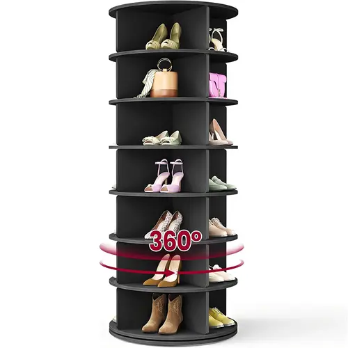 KATHY HOME 360° Rotates Cylindrical 7-Tier Wooden Shoe Organizer - Floor-Standing Shelves, Effortless Selection, Durable Wood, Holds 24-28 Pairs, Shoe Storage Entryway, Hallways, Small Room Home Organizer
