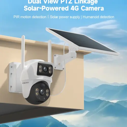 Solar Powered Cellular 4G Dual-Lens Outdoor Security Camera, Wireless Home Monitoring System with AI Human Detection, Dual View, 355° Pan, 90° Tilt, PIR Motion Sensor Alert, IP65 Waterproof, Night Vision, App Remote Control, No WiFi Needed