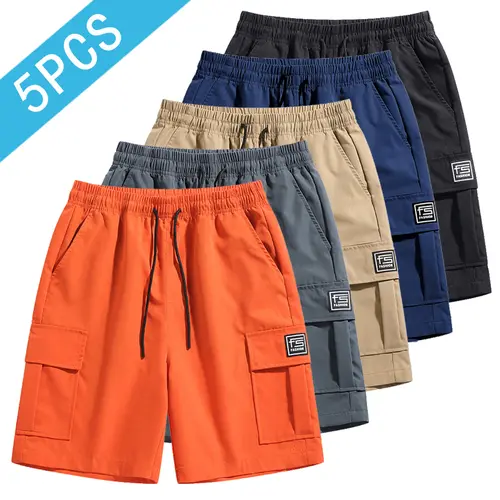 Men's 5-Piece Tear-Resistant Cargo Shorts Set - Contrast Binding, Loose-Fit, Durable, Breathable Woven Fabric, Multiple Pockets for Outdoor Sport & Jobsite Work, Athletic Activewear, Baggy Cargo Trousers, Sportswear
