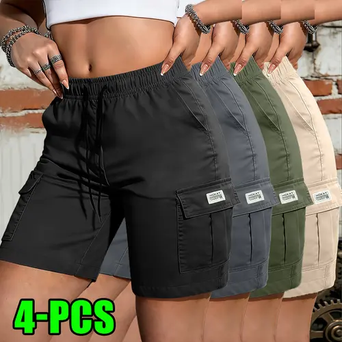 Women’s lightweight, breathable mid-thigh shorts for summer with an elastic waistband and multiple pockets—cargo shorts featuring an elastic drawstring design, suitable for outdoor, street, and everyday casual wear Summervibes