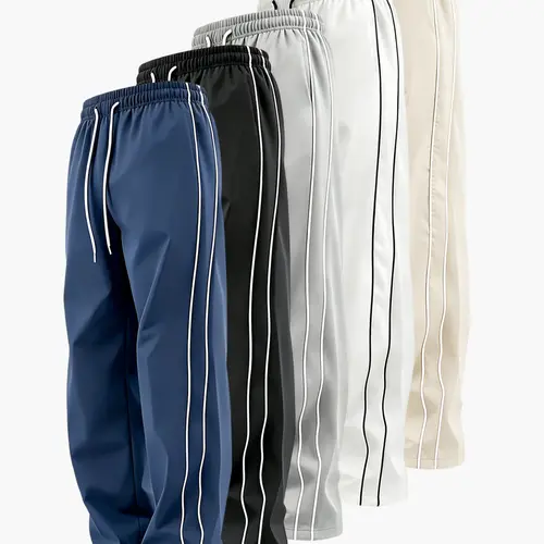 Men’s spring/autumn outdoor quick-dry casual athletic pants, loose straight fit, side stripe design