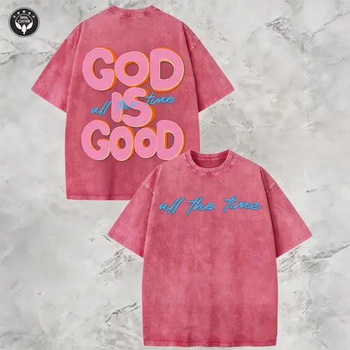 Vintage Christian T-Shirt, God Is Good All The Time Washed Black Cotton Oversized Short Sleeve Tee, Retro Faith Based Graphic Casual Crewneck Shirt for Believers
