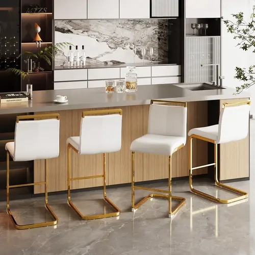 MUUOKY Modern PU Leather Upholstered Shell Seat Bar Chair - C-Tube Chrome Metal Legs, 17"d x 15.3"w x 38"h, 25" Counter Height, Indoor Furniture Chairs, Kitchen Counter Seating, Spot Clean Coffee Shop Use