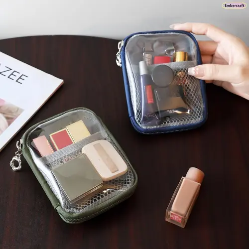 Women's Partitioned Mini Makeup Bag - Built-in Organizer, Zipper Closure, Portable Toiletry & Makeup Products Holder, Ideal for Airplane Travel & Daily Use, Synthetic Fashion Accessory Gift, Gifts For Women