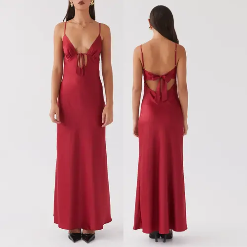 Women’s Cami Dress, Sleeveless Tie-Up Front Backless Long Dress, Solid Color Summer Casual Dress for Beach, Vacation, Party, Night Out