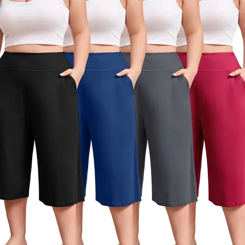 FEREMO Women’s Plus Size Capri Pajama Pants Soft Breathable Stretchy Wide Leg Lounge Sleep Pants with Pockets Fit Fabric