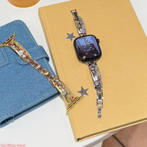 Colorful Crystal Bangle Watch Band, Elegant Universal Strap Compatible with Apple Watch 6 To 11 for Daily And Party Wear (Strap Only) Wearable Tech Accessories Wearable Chic Wristband