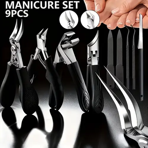 9PCS Nail Clipper Set for Thick Toenails, Heavy Duty Wide Jaw Clippers for Ingrown Nails, Sharp Stainless Steel Toenail Care Tools for Adults