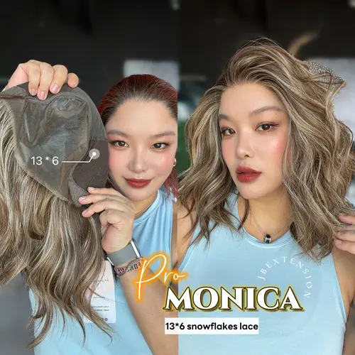 JBEXTENSION 16 Inches Pre-Cut 13X6 Free Part Snowflake Lace Frontlace Glueless Wig MONICA PRO【BENDY EAR TABS】