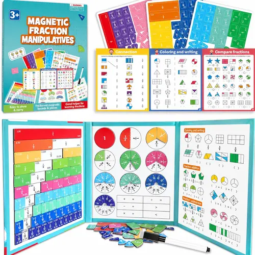 Magnetic Fraction Educational Puzzle, Magnetic Fraction Demonstration Book with Fraction Tiles & Circles, Montessori Fraction Manipulatives for Elementary School, Maths Learning Toys for Kids