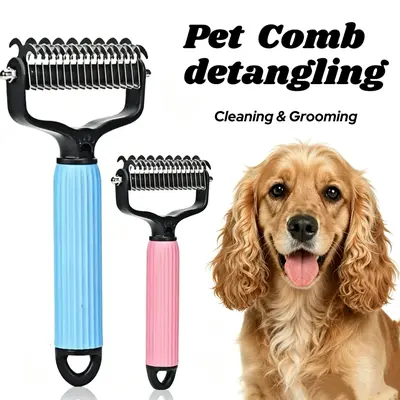 Pet Grooming Comb, Universal Detangling Comb for Dogs, Efficient Shedding Double-Sided Stainless Steel Dog Grooming Tool, Stainless Steel Double-Sided Design, Professional Daily Coat Care Grooming Supplies for Pets
