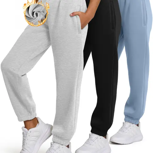 PURE CHAMP Girls' 3-Pack Premium Fleece Joggers - Kids Clothing Girls Soft Stretchable Fitted 4T Jogger Sweatpants with Zipper Pockets, 4-Way Stretch, Buttery Soft Fabric for School, Sports - Sporty Chic Casual Streetwear Bottoms