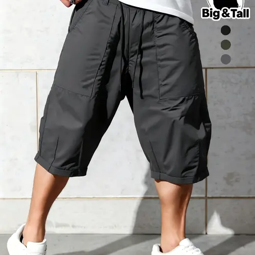 Plus Size Men's Loose Fit Knee-Length Back Pocket Shorts, Casual Street Style Streetwear Super Wide Workwear, Multi-Purpose Loose Fit Men's Shorts, Casual Summer Shorts