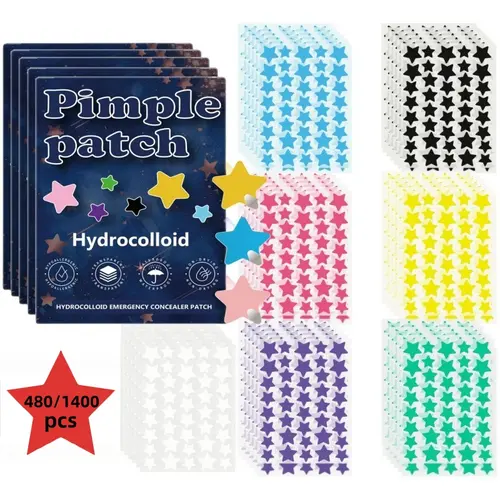 480/1400 Pieces Facial Hydrocolloid Acne Patches, Acne Pimple Patch, Cute Star-Shaped Coverings, Acne Stickers, Acne Clearing Products, Alcohol-Free, Odorless, Gentle, Mild & Non-Irritating, Suitable for All Skin Types，Mother's Day Gift