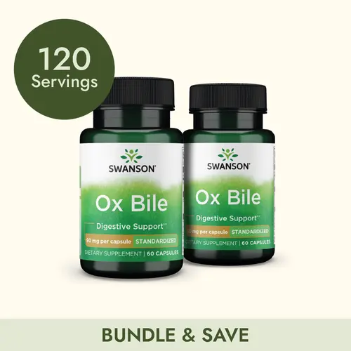 Swanson Ox Bile - Standardized 90 mg 120 Capsules for Digestive Support & Iron Absorption - Bovine Vitamin D Supplement