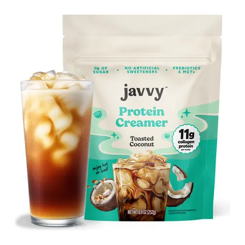 Javvy Toasted Coconut Protein Coffee Creamer - Grass Fed Pasture Raised Collagen - Hair, Skin & Nail Support, Energy-Boosting MCTs, Keto Friendly, Lactose Free & Gluten Free, No Added Sugar, 11g of Protein
