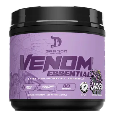 Dragon Pharma Venom Essential Pre-Workout – Energy, Focus & Pumps - 30 servings Sports Performance Supplement Fitness Healthcare Supplement