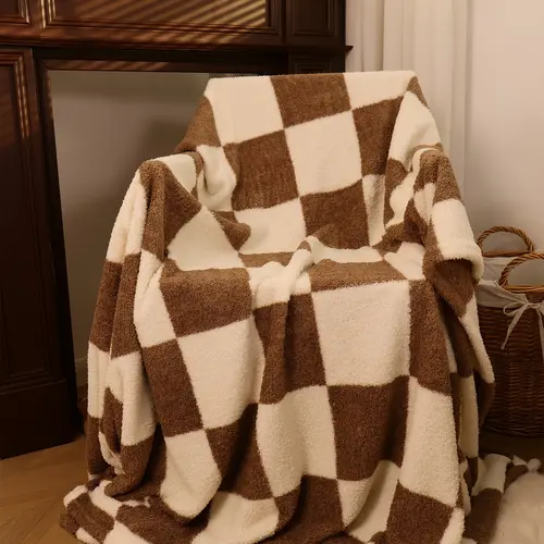 【Summer Sale】ROSEKIND Brown White Checkered Blanket(mid year sale、deals for you、restock) Checkered Design Lightweight Fuzzy Cozy Blankets for Sofa Chair Bed Ideal Gift for Lovers Women Men  Pets,Cloud Soft Knit for Instant Cool Relief