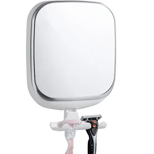 TAILI Anti-Fog Bathroom Mirror for Shaving, No-Drilling Wall-Mounted Shower Mirror with Razor Holder, Removable, Shatterproof, Waterproof, Powerful Suction (White), Anti-Fog Bathroom Mirrors