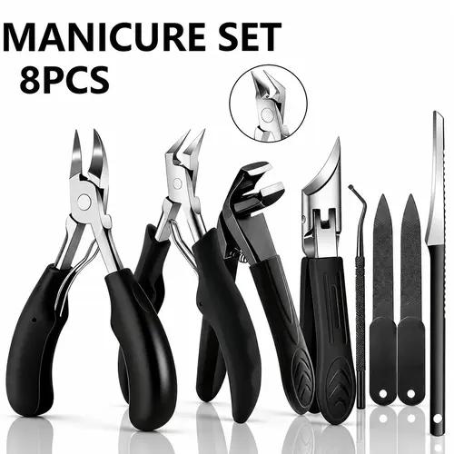 8PCS Toenail Clipper Set for Thick & Ingrown Nails, Heavy Duty Nail Clippers, Professional Manicure Kit with Angled Blade, Cuticle Tools & Nail File, Stainless Steel Pedicure Kit Curved summervibes trimming