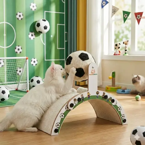 【Newly Upgraded】Interactive Soccer Cat Scratcher - ArchBridge with Spinning Ball Sturdy Wood Bracket & HardCorrugated Material cool cat stuff cat stuff for indoor catfurniture tiktokshopsummersale