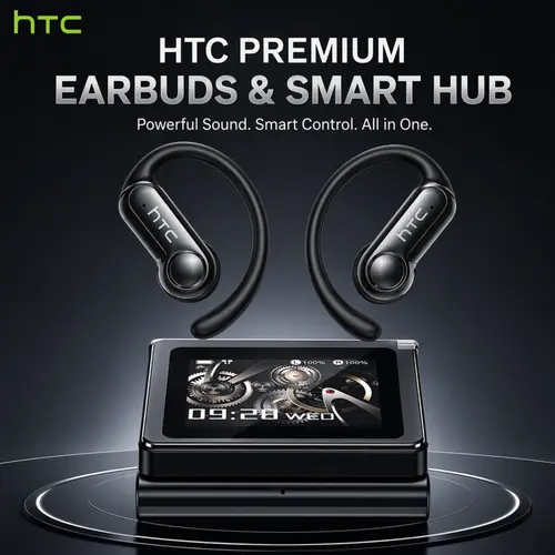 HTC NE80 Bluetooth V6.0 Headphones LCD Smart Touchscreen Wireless Earphones, Long Life with HD Microphone Gaming Earbuds, Waterproof & Sweatproof, Headset Ideal Traveling Gadgets & Electronic Gifts for Men and Women
