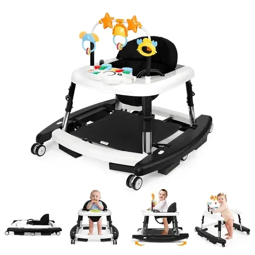 Unisex Plastic Baby Walker for 6-18 Months Infants, 5-in-1 Safety Tested Foldable Walker with 5 Adjustable Heights, Bouncer, Music, Feeding Tray, Removable Footrest, Portable Smart Activity Stepper for Boys & Girls,sohochic, Multi-Mode