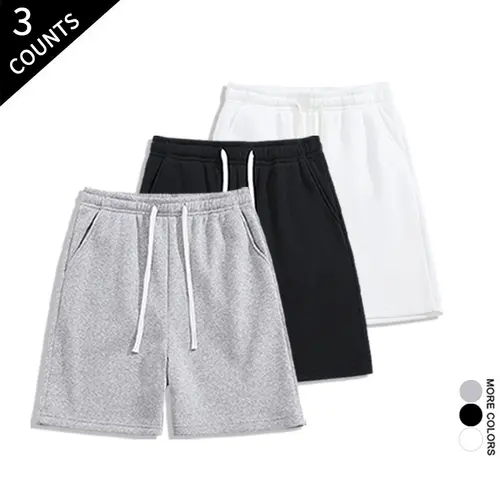 Men's Casual Menswear 3-Pack Loungewear Sweat Shorts, Multi-Color Set with Elastic Waist, Side Pockets & Soft Fabric for Daily Use, Loose-Fitting,clothes for back to school,first day of school outfits