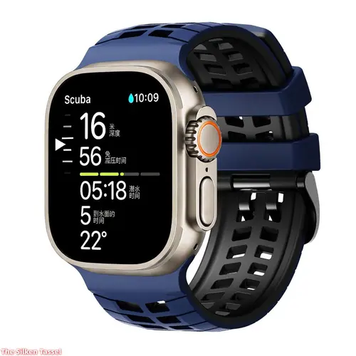 Two Tone Double Hole Silicone Watch Band, Adjustable Breathable Strap Compatible with Apple Watch 1 To S11 And Ultra, Soft Comfortable Accessory for Sports And Daily Wear (Strap Only)