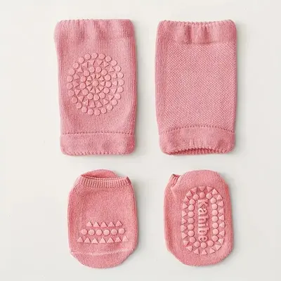 2 Pcs Non-Slip Socks & Knee Pads Set for Kids, Solid Color Floor Grip Socks for Boys & Girls, Anti-Slip Walking Socks for Indoor Use, Toddler Safety Socks Trending Daily Wear, Birthday & Gift Idea summerwins