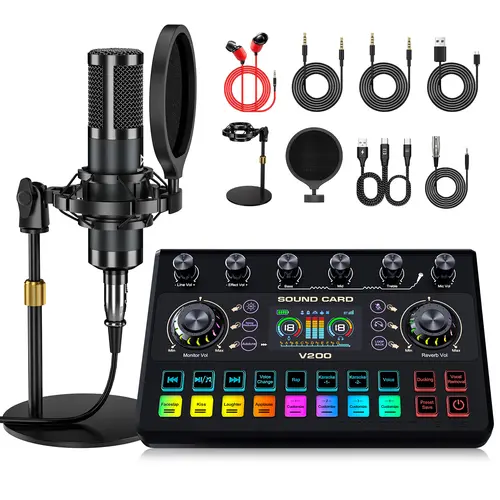 【US】Ideanthro V200-P15 Live Sound Card，Multi-Platform Audio Mixer with 5 Voice Modes,  10+ Sound Effects, Independent EQ & Noise Reduction for Streaming Podcasting Gaming Recording Beginners