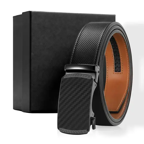 Men's Textured Leather Ratchet Belt - No Hole Easy Release Buckle, Easy Operation, Precise Fine Adjustment, Adjustable Wearable Belt for Casual Dress Business, Men's Accessories for Adults, Ideal for Birthday Gifting,back to school,back to school haul