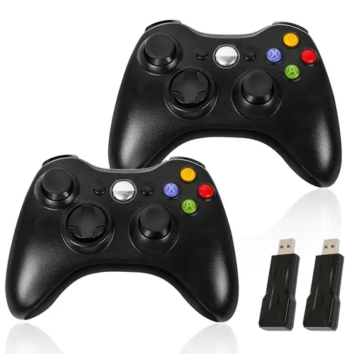 Summerwins Double Pack Wireless Gamepad Accessories for Xbox 360 - Ergonomic Console Controller, Dual Vibration, Non-Slip Joystick Thumb Grips, Cross Key, Wireless Play, Compatible with Xbox 360/360 Slim, PC Windows 7/8/10