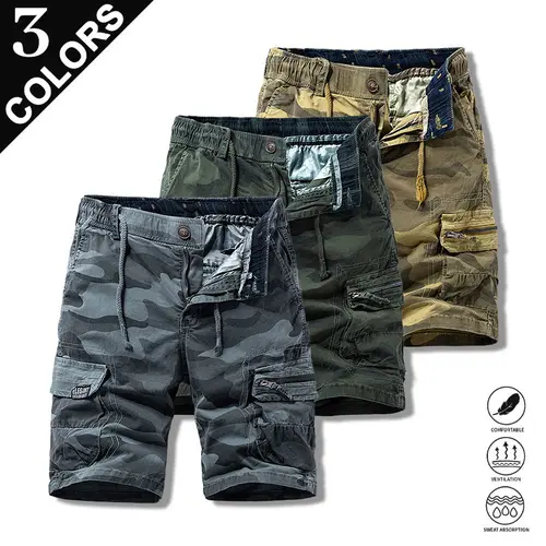 Clean Gent men’s classic camouflage cargo shorts—stylish, high-end design with multiple pockets for practicality; suitable for outdoor sports and waiting-in-line dates; a perfect gift choice.