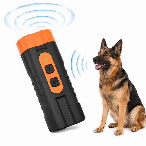 Rechargeable Ultrasonic Dog Training Aid - No Bark Device for Trainers, Dual Emitters with 25khz Frequency, 50ft Coverage, Indoor & Outdoor Use with Flashlight (Reduces Excessive Barking)