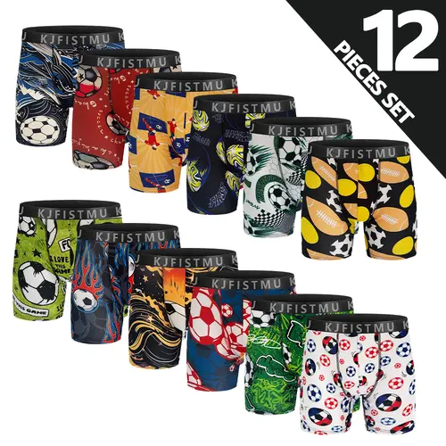 KJFISTMU 12/8/4 Pack Men's Ice Silk Boxer Briefs Football Style Breathable No Rolling Edges Seamless Soft Antibacterial Suitable for Sports, Fitness, Running, Cycling Summer Competition Daily Wear Soft High Elasticity Non-tight Thighs
