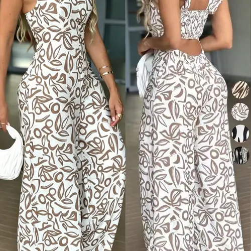 2026 New Women's Lady Romper, Strapless Romper with Wide Straps and Wide Leg Pants, Lazy Vacation Style Slimming Fit One-Piece Jumpsuit Womenswear